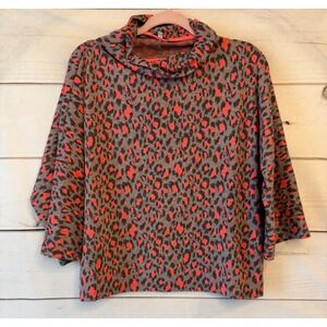 Tom Tailor Women Red Grey Leopard Animal Print Cowl Neck Batwing Top Size M